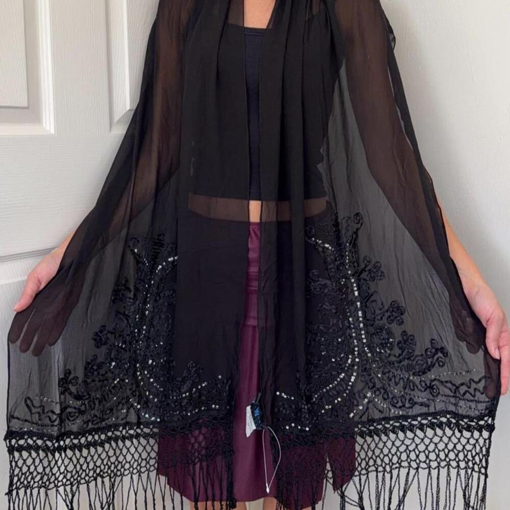 Vintage Sue Wong Black Silk Scarf